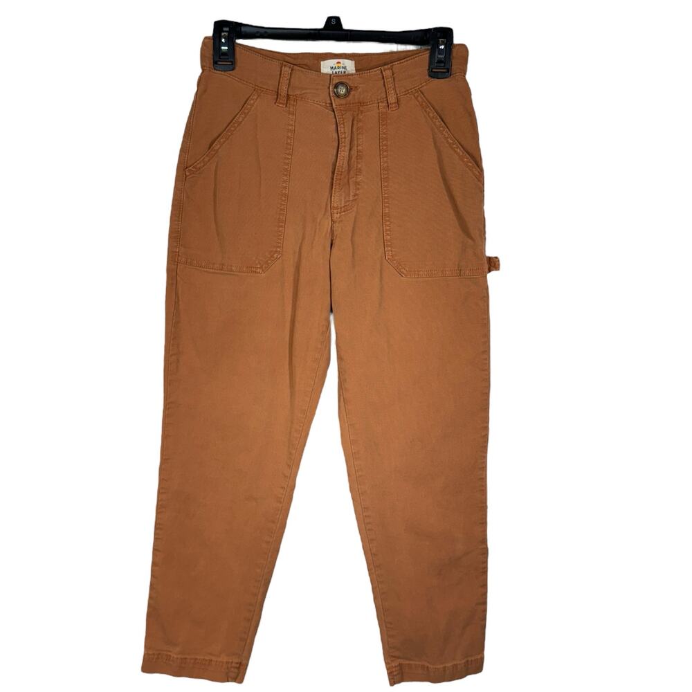 Marine Layer SZ 4 Maya Slim Straight Utility Pants Mid-Rise Pockets Zip-Fly Clay